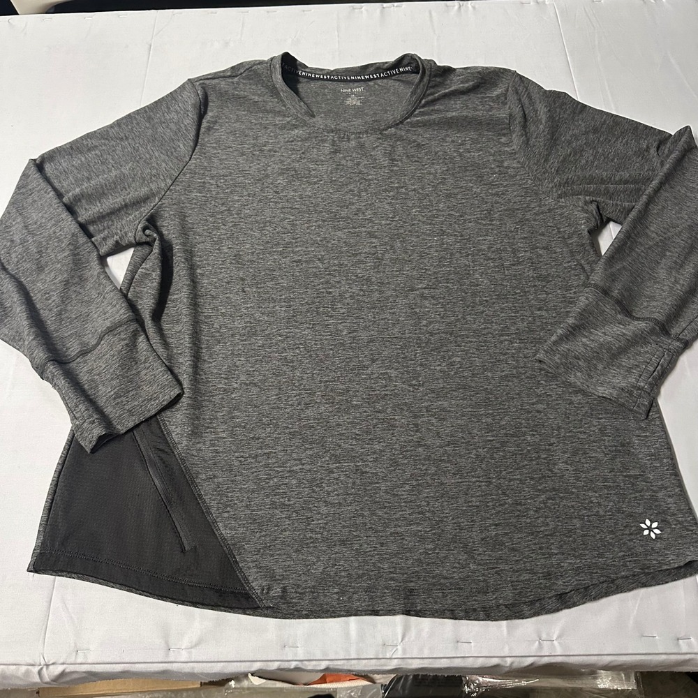 Nine West Active Womens 3X Gray Space Dye Long Sleeve Performance Top Zip Pocket